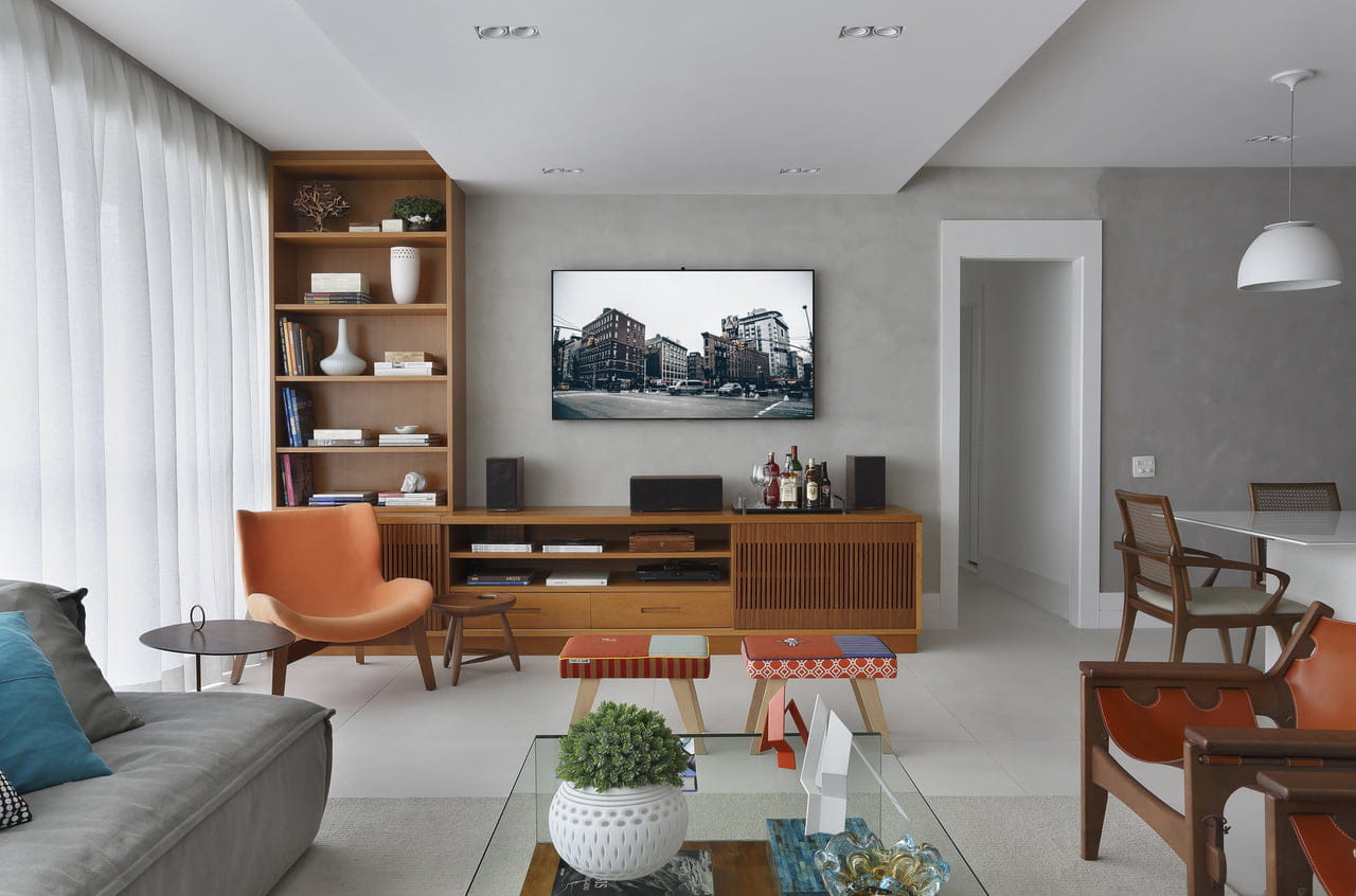 decoracao de sala com tons de cinza