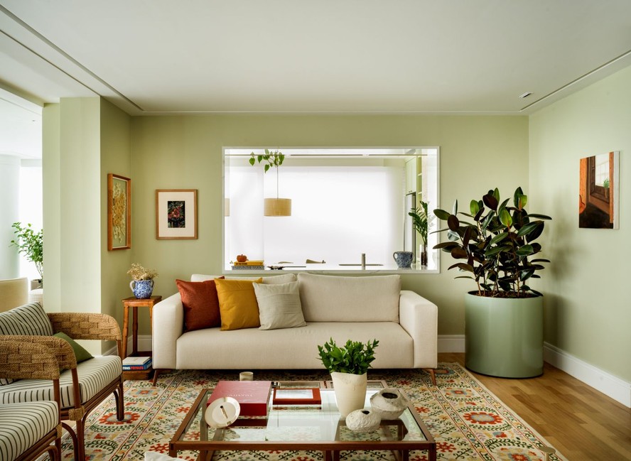 ideias decoração sala verde moderna