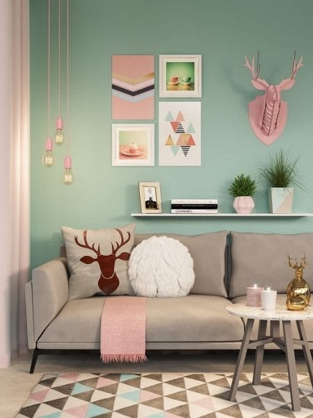 decoração de sala na cor verde