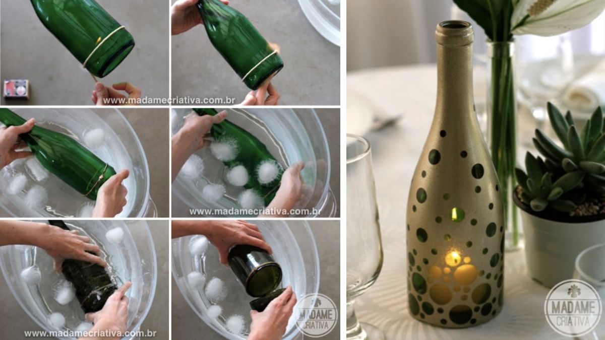 como fazer luminária de garrafa de vidro com fio de fada