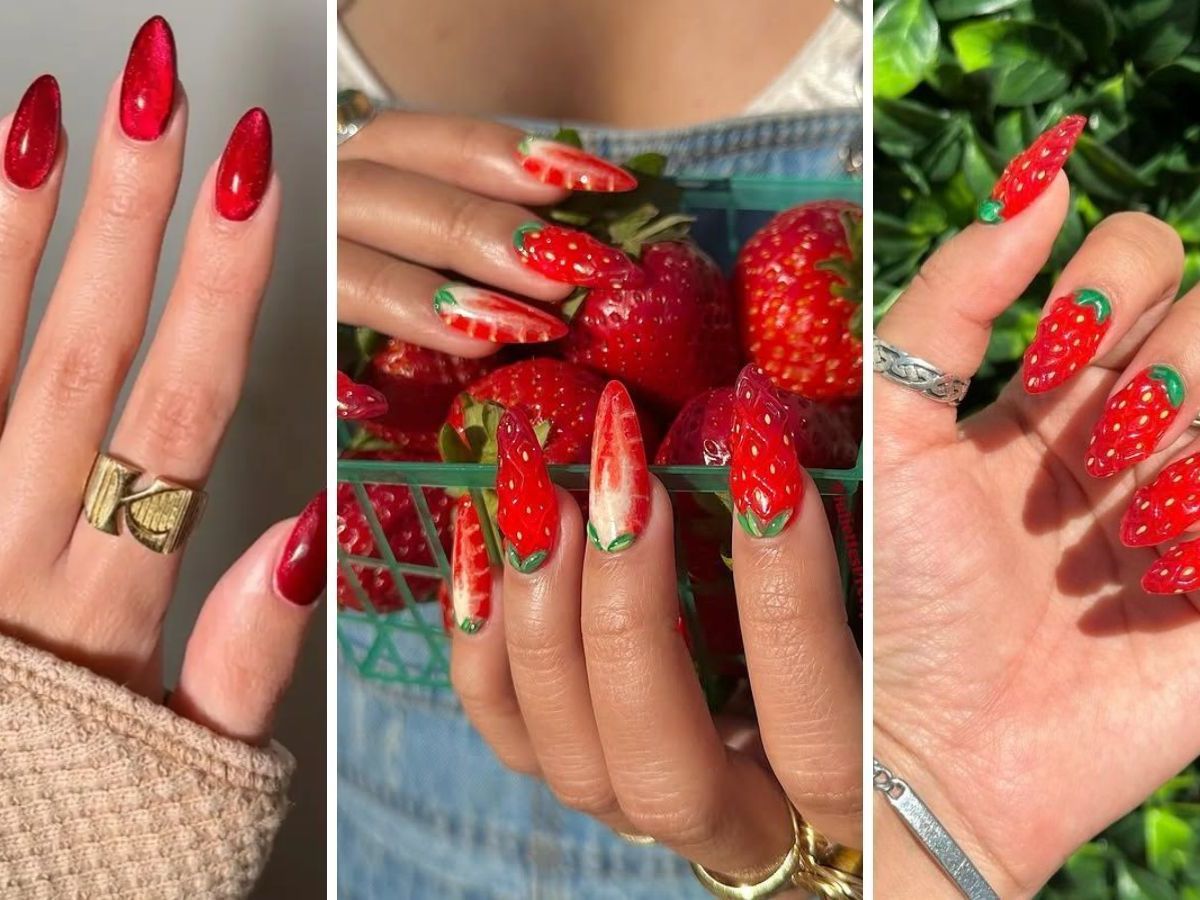 unhas vermelhas curtas com francesinha