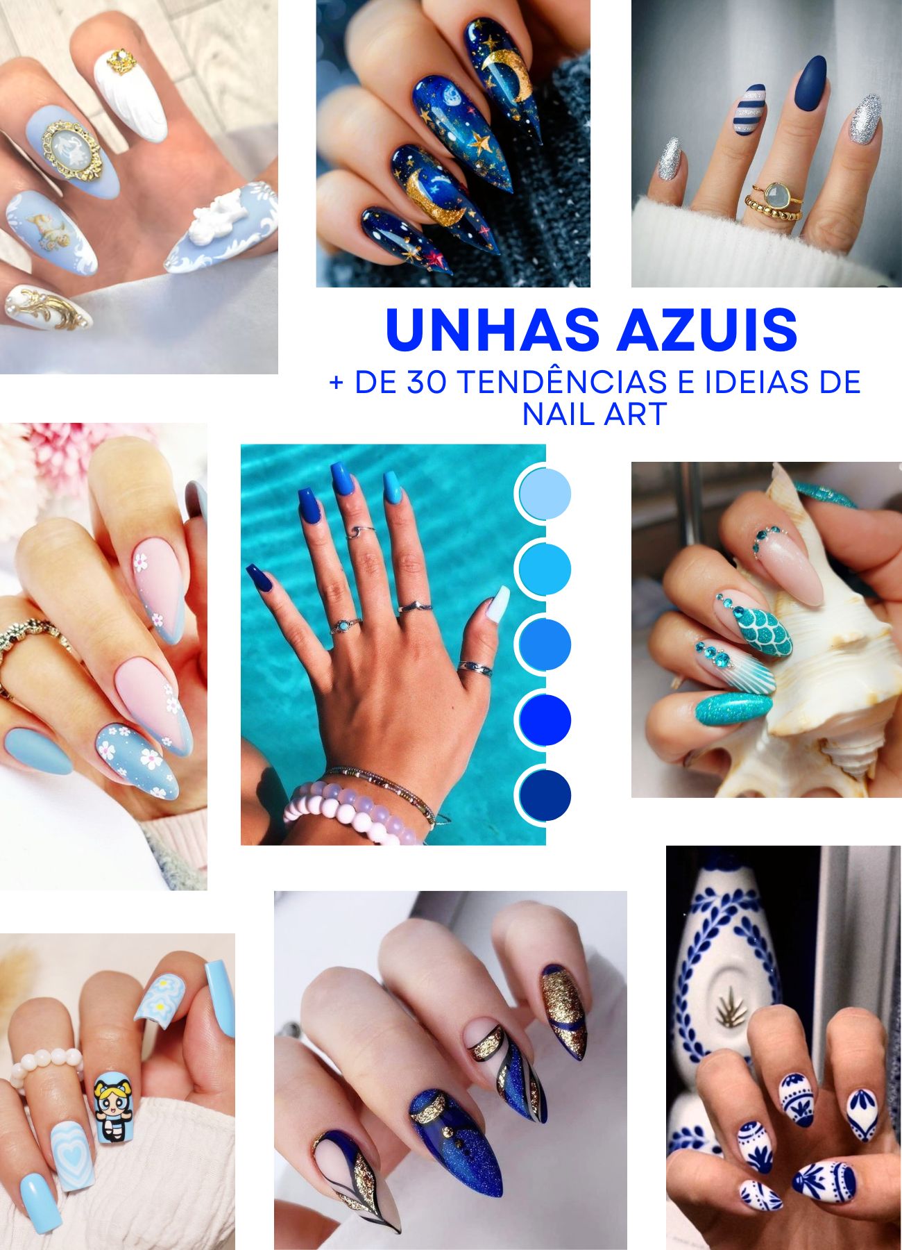 unha em gel azul fosco