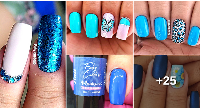 unha em gel azul para casamento