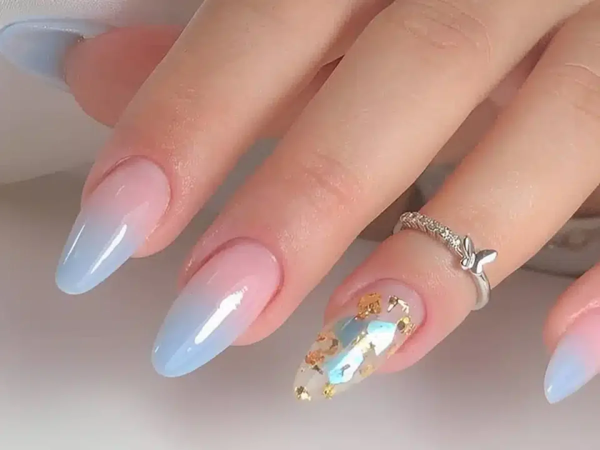 unha em gel azul marmorizado tutorial
