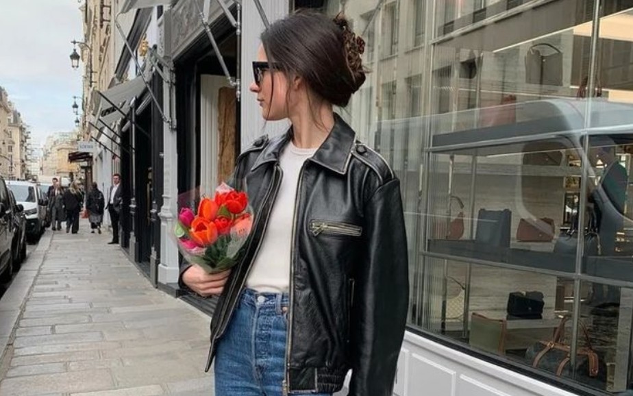 jaqueta de couro feminina preta com zíper