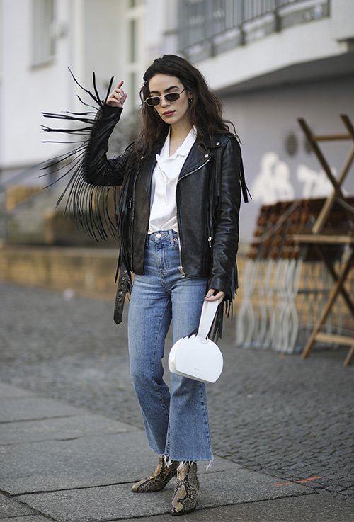 jaqueta de couro feminina preta com zíper