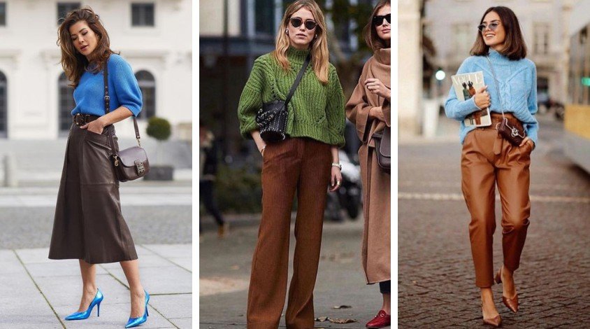 inspirações de looks com marrom e azul