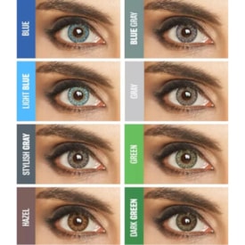 olho castanho com lente verde