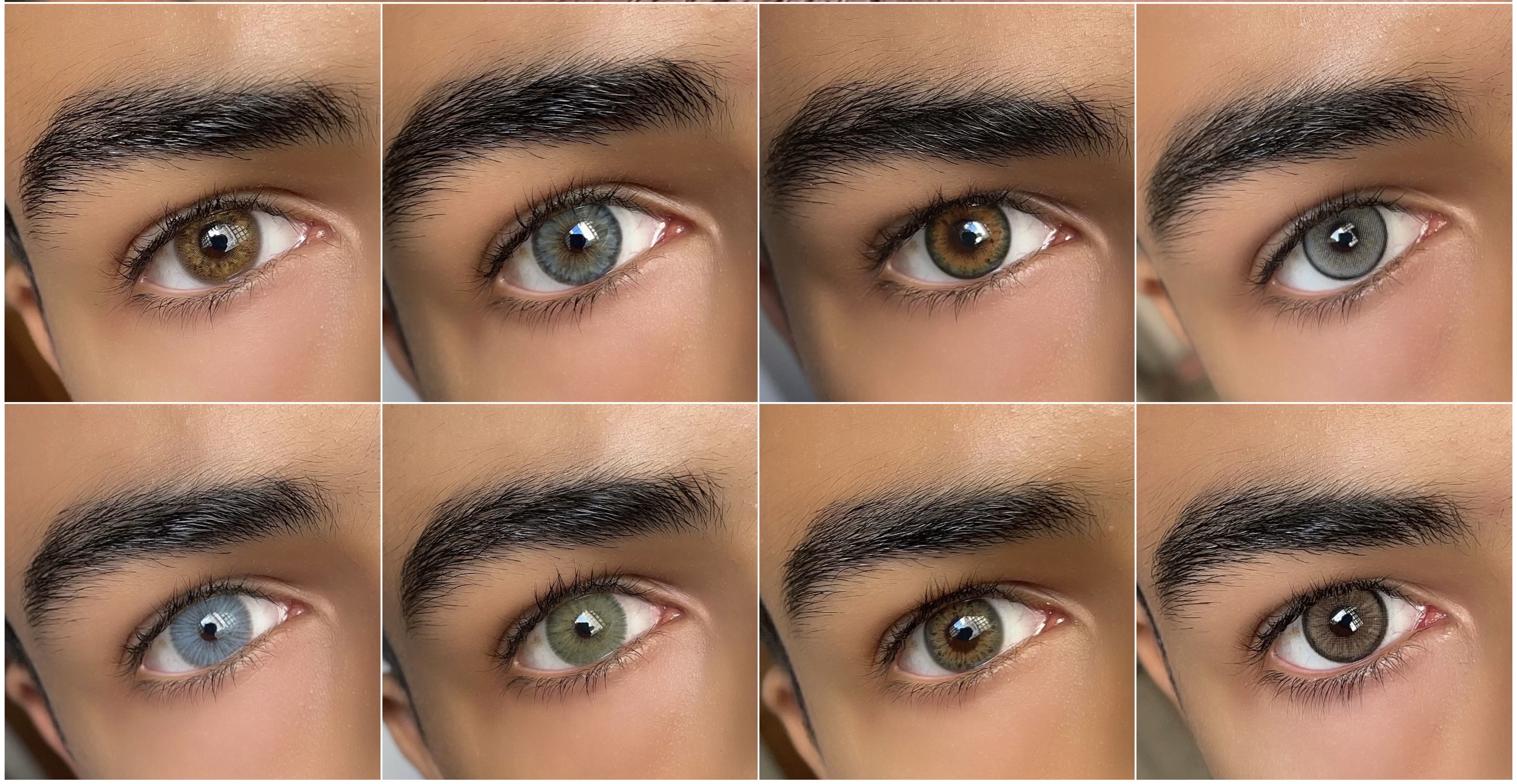 olho castanho com lente verde