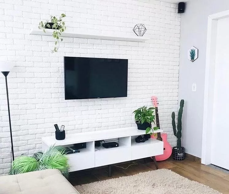 ideias de parede de tijolinho para sala de dois ambientes