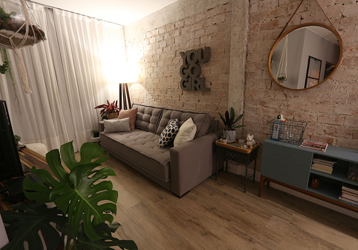 ideias de parede de tijolinho para sala de dois ambientes