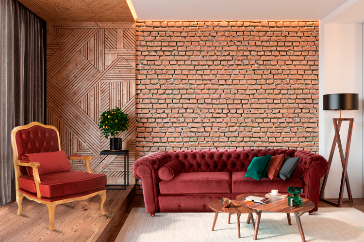 ideias de parede de tijolinho para sala de dois ambientes