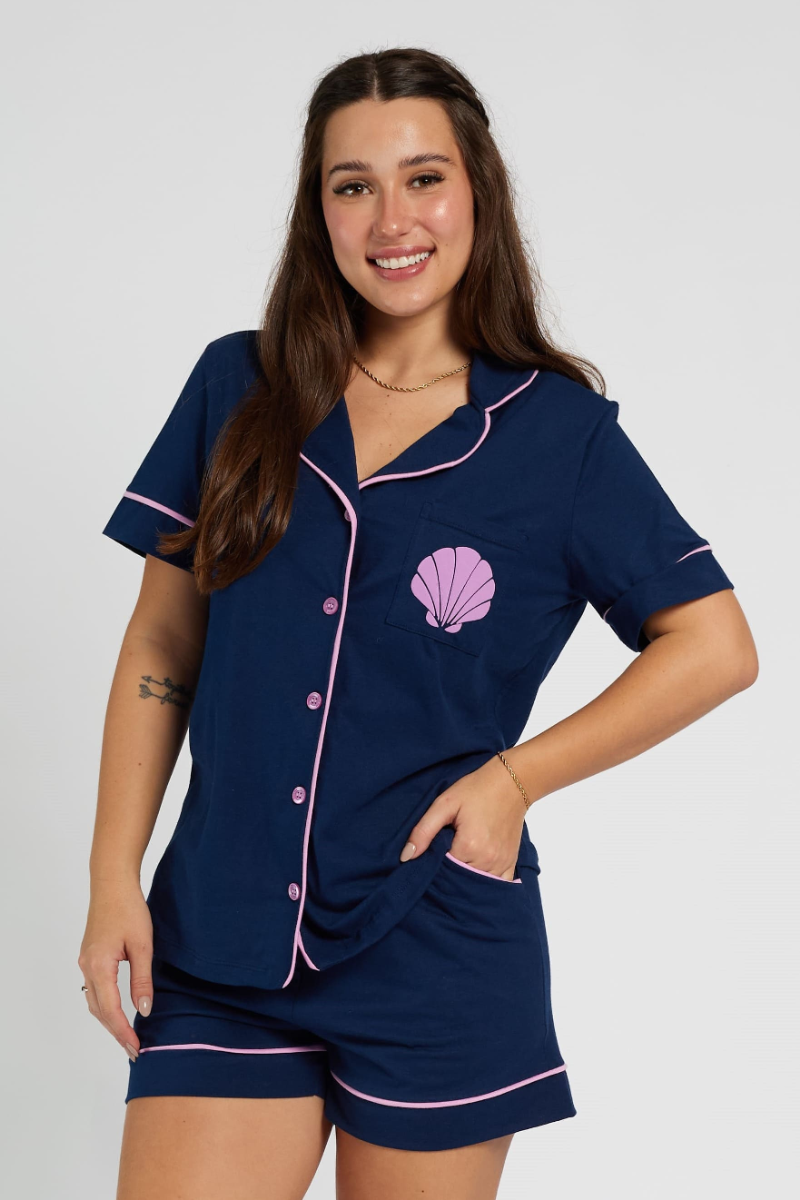 Pijama americano feminino liso