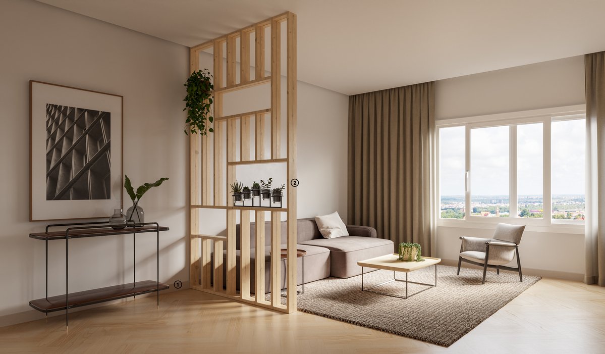 como dividir quarto e sala com cortina