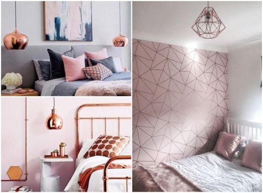 ideias de decoração quarto rose gold moderno