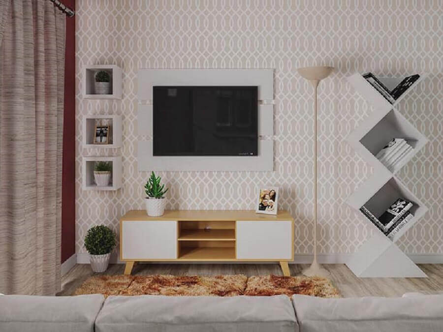 ideias de rack para sala de estar pequena decorada