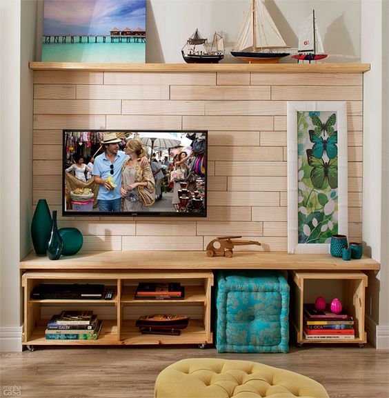 ideias de rack para sala de estar pequena decorada