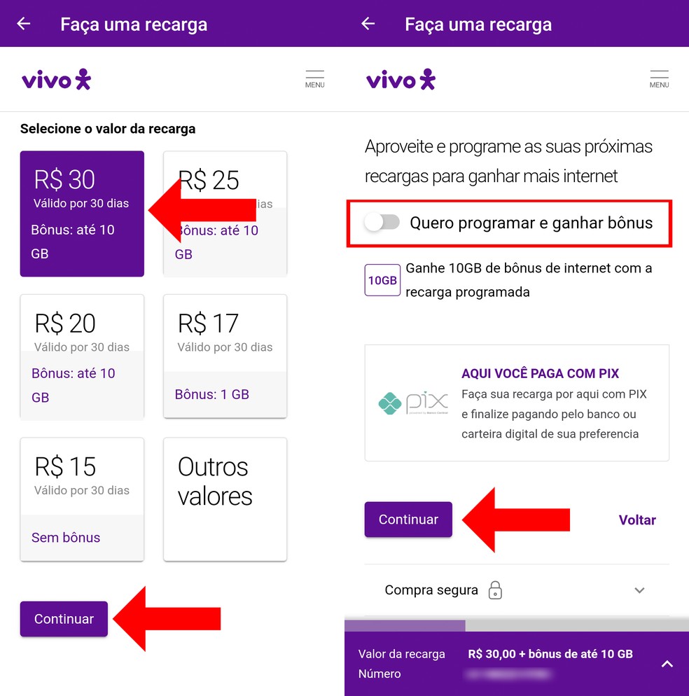 recarga vivo com cartao de credito pelo celular
