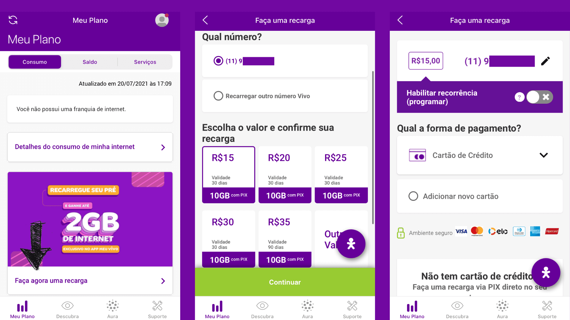 recarga vivo com cartao de credito pelo celular
