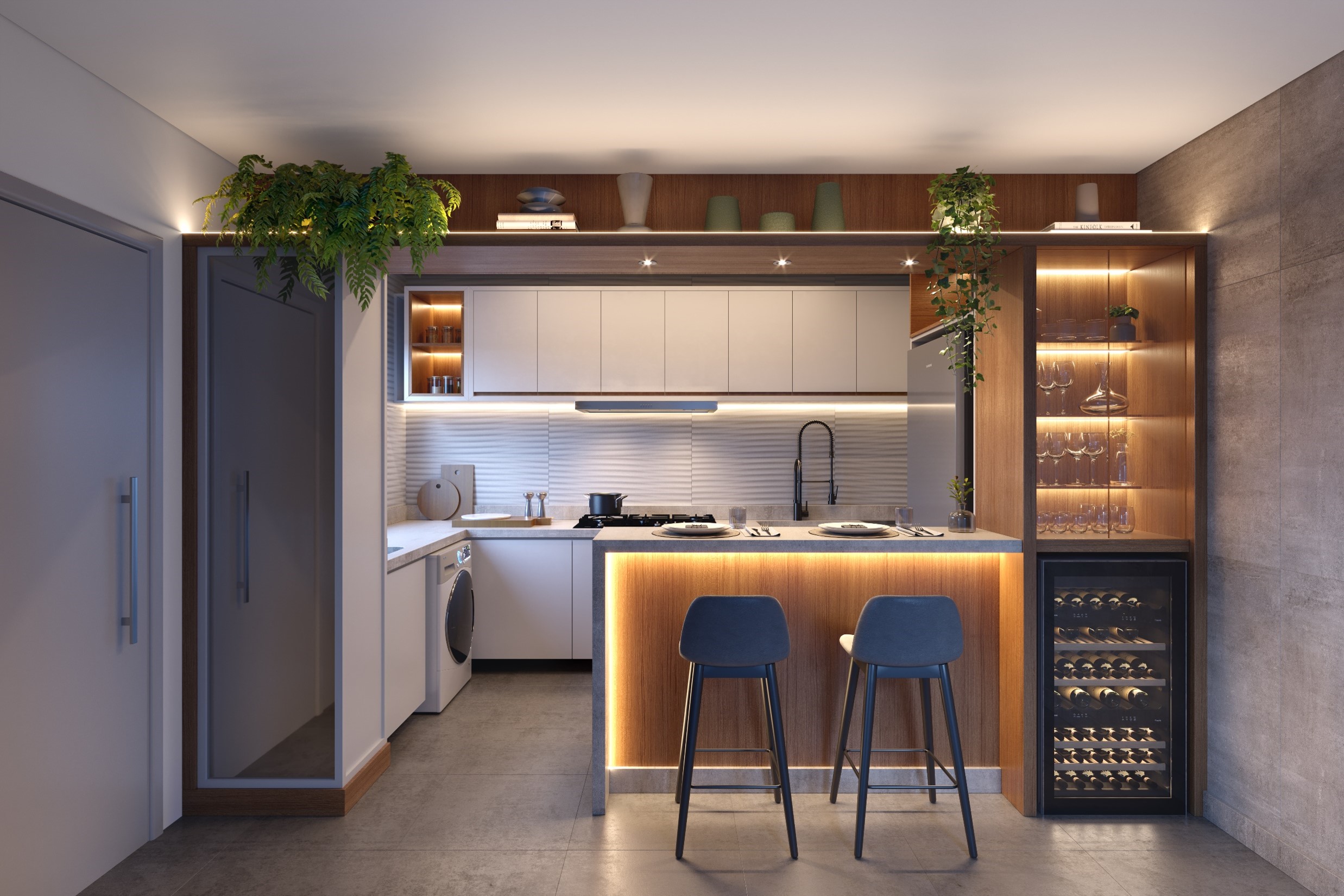 divisoria vidro ou porta correr cozinha lavanderia