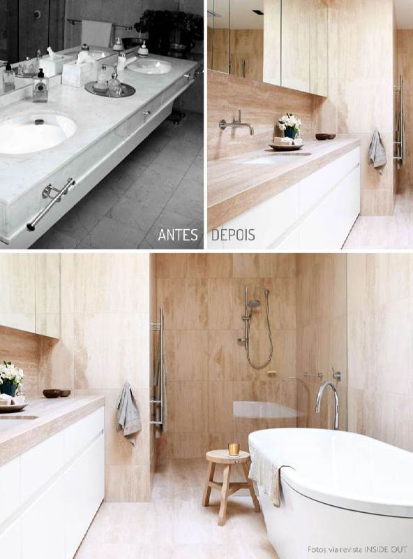 reforma de banheiro com porcelanato polido antes e depois