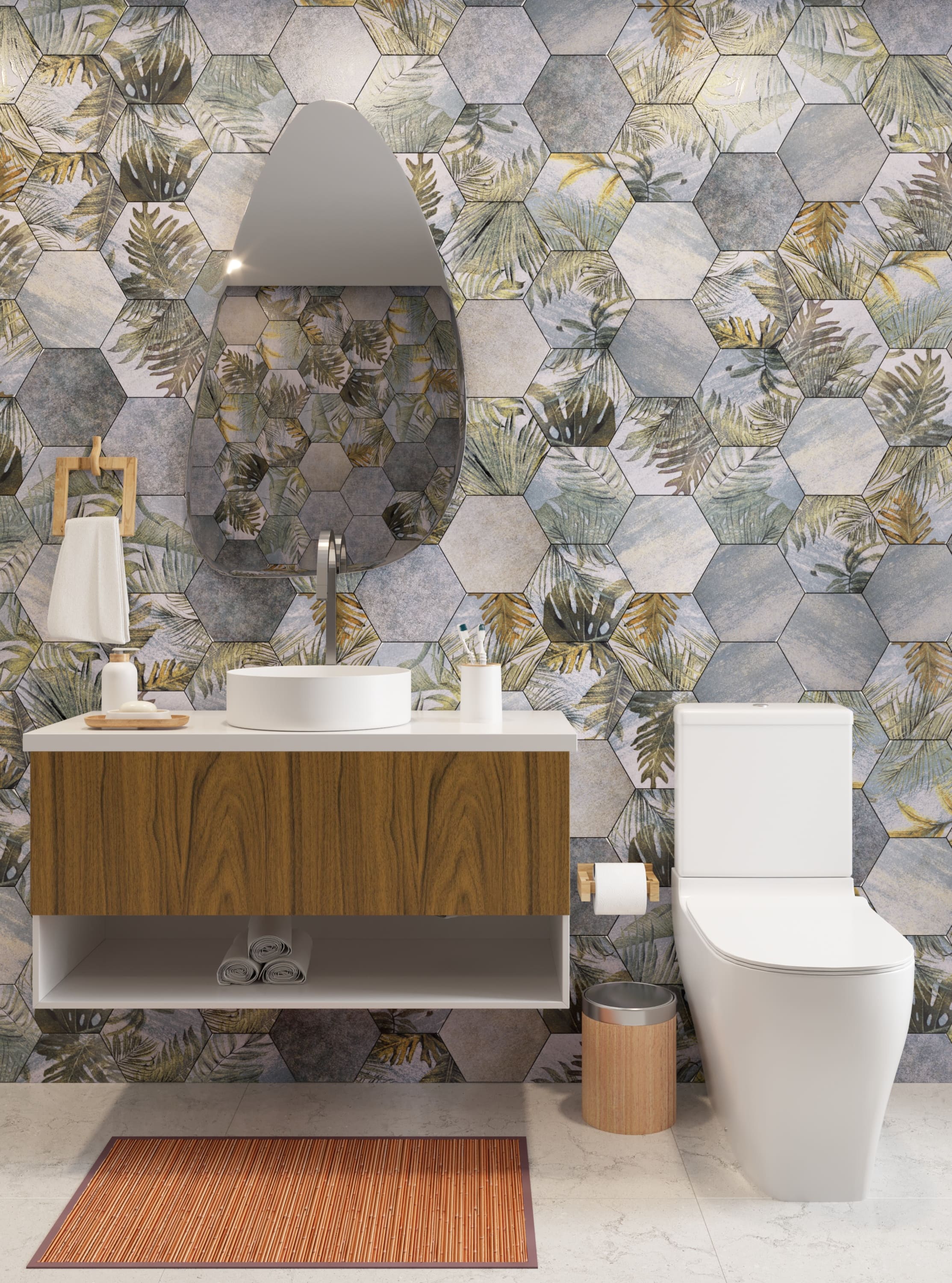 erros comuns reforma banheiro pequeno hexagonal