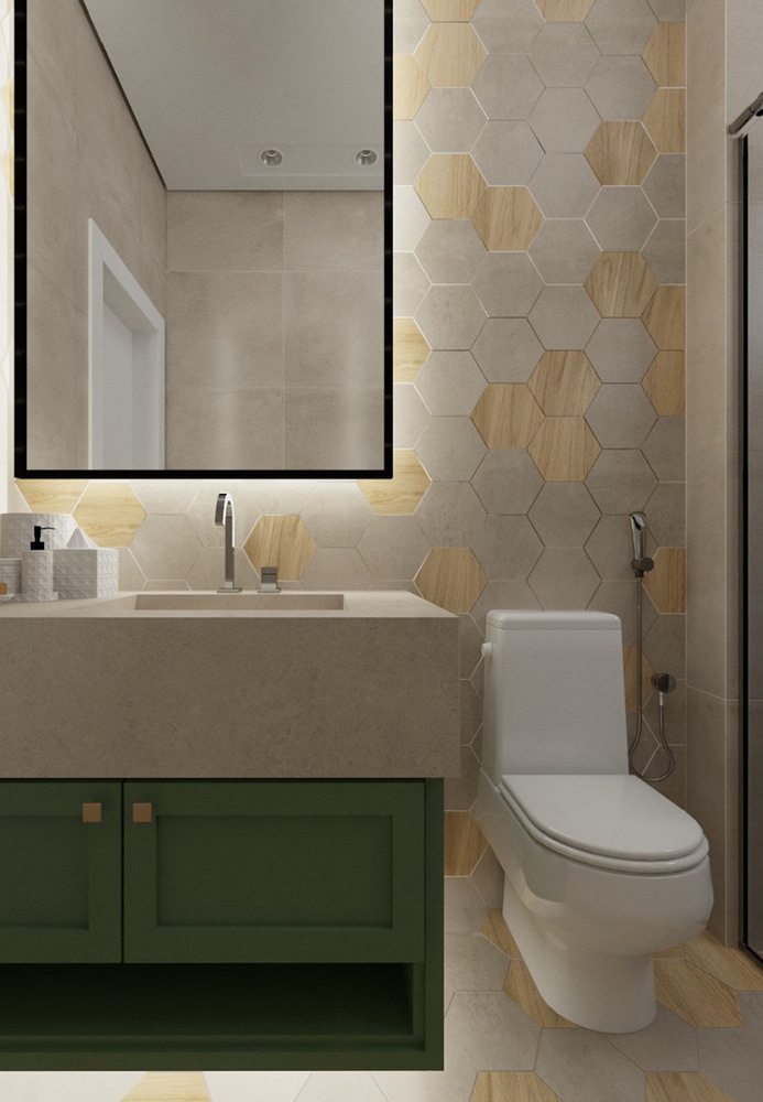 erros comuns reforma banheiro pequeno hexagonal