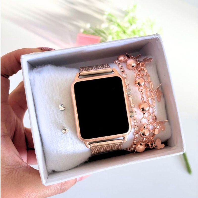 Relógio digital feminino com pulseira de silicone