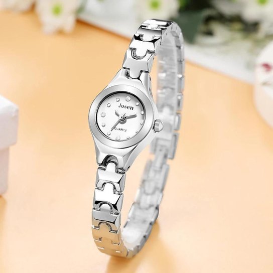 Relógio feminino prata com mostrador sunray