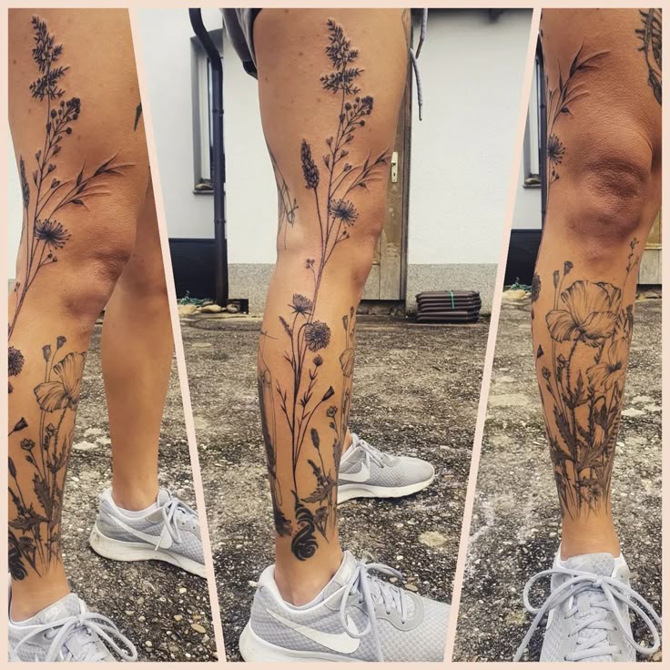 tatuagem de flor de lótus na canela feminina