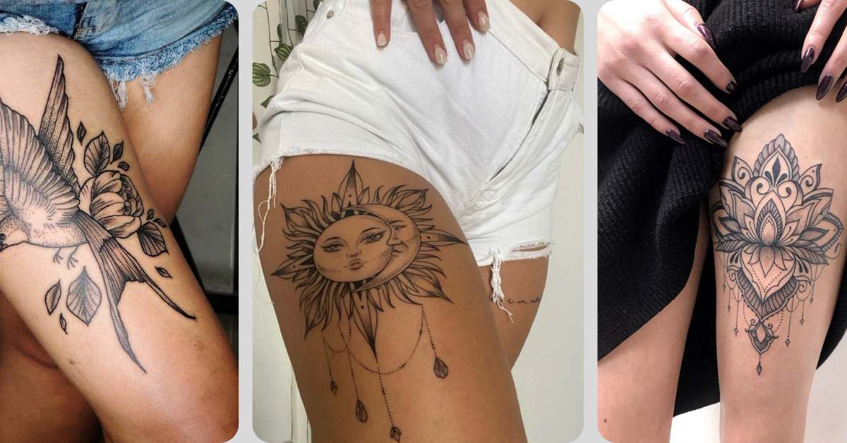 tatuagem de flor na coxa feminina delicada