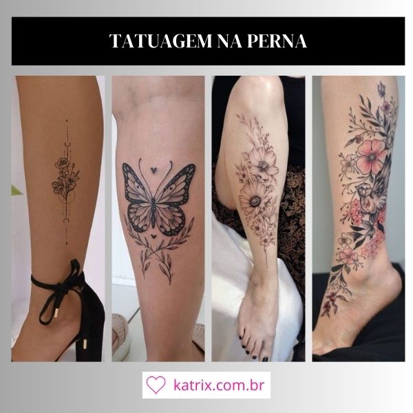 tatuagem floral na perna feminina