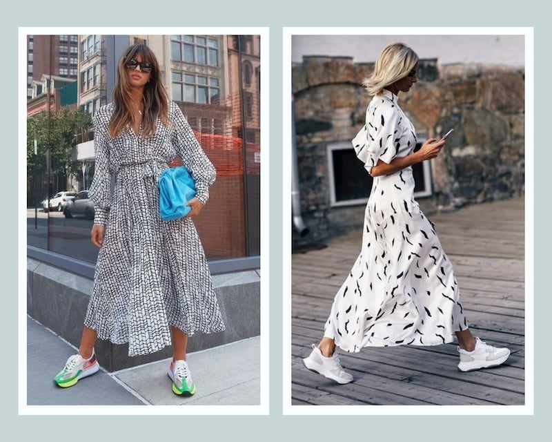 tênis confortável para usar com vestido