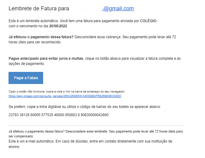 uma cobrança por email