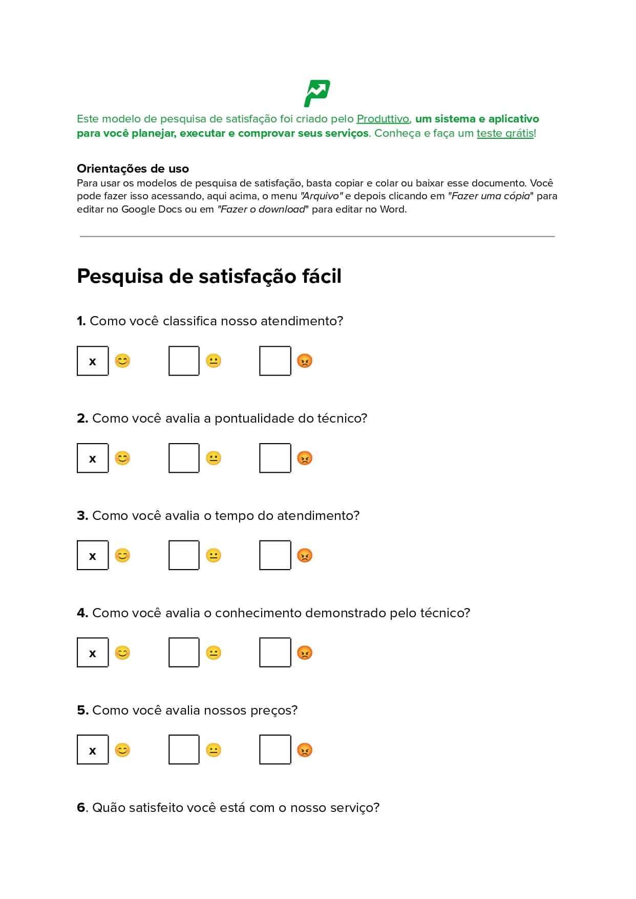 uma pesquisa de satisfação do cliente