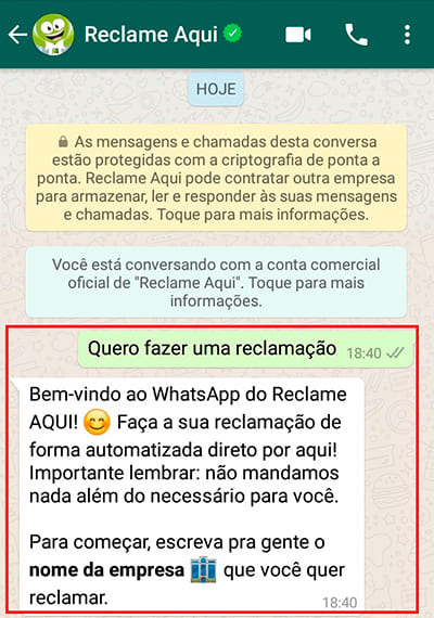 uma reclamação no reclame aqui