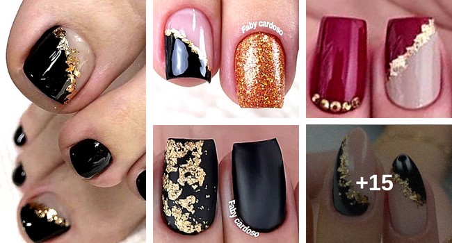 ideias unhas decoradas douradas para festas