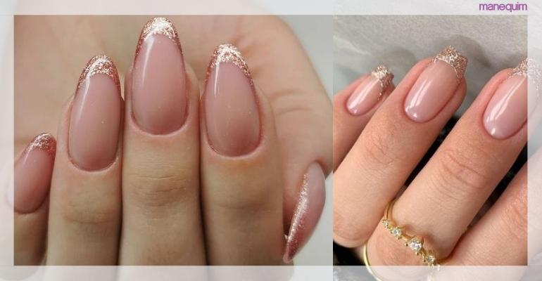 unha postiça francesinha com glitter