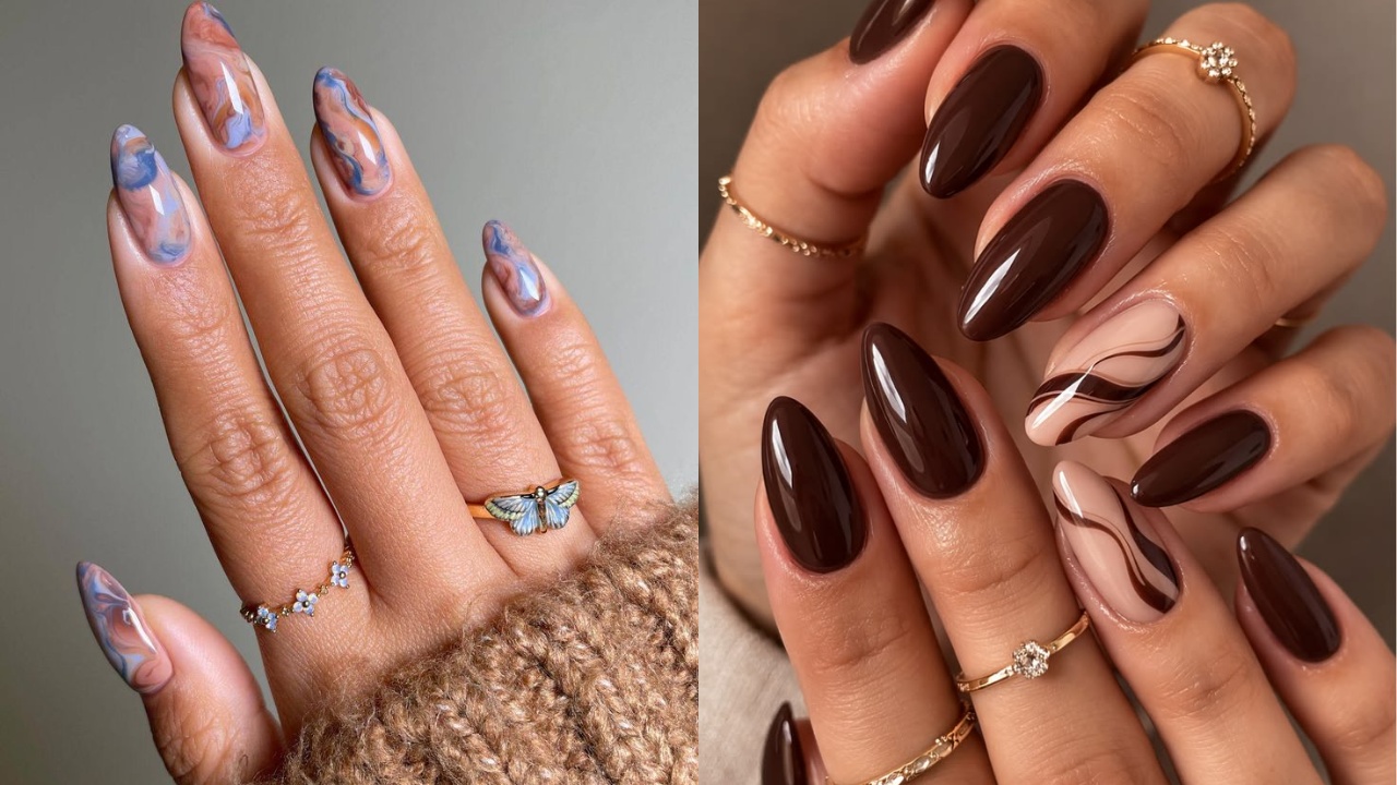 Unhas marrons decoradas minimalistas