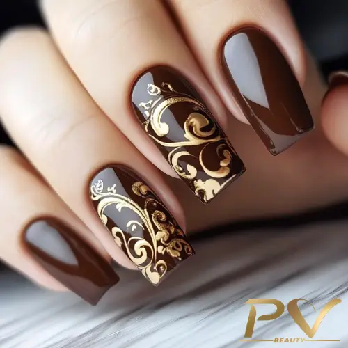 Unhas marrons em tons de café