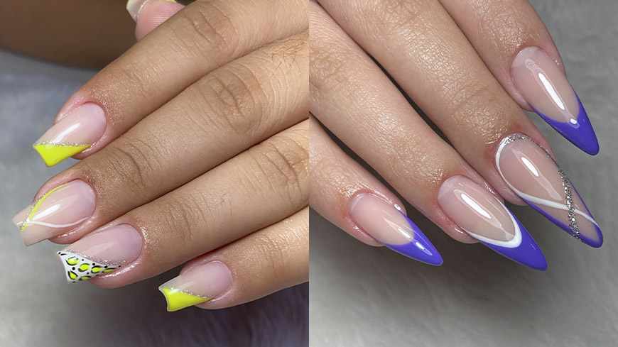 unha redonda decorada com glitter