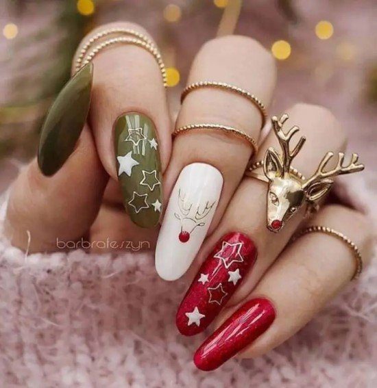 unhas de natal minimalistas