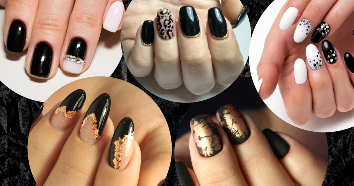 unhas decoradas com esmalte preto