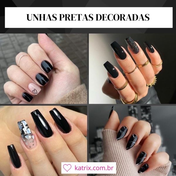 unhas decoradas com esmalte preto