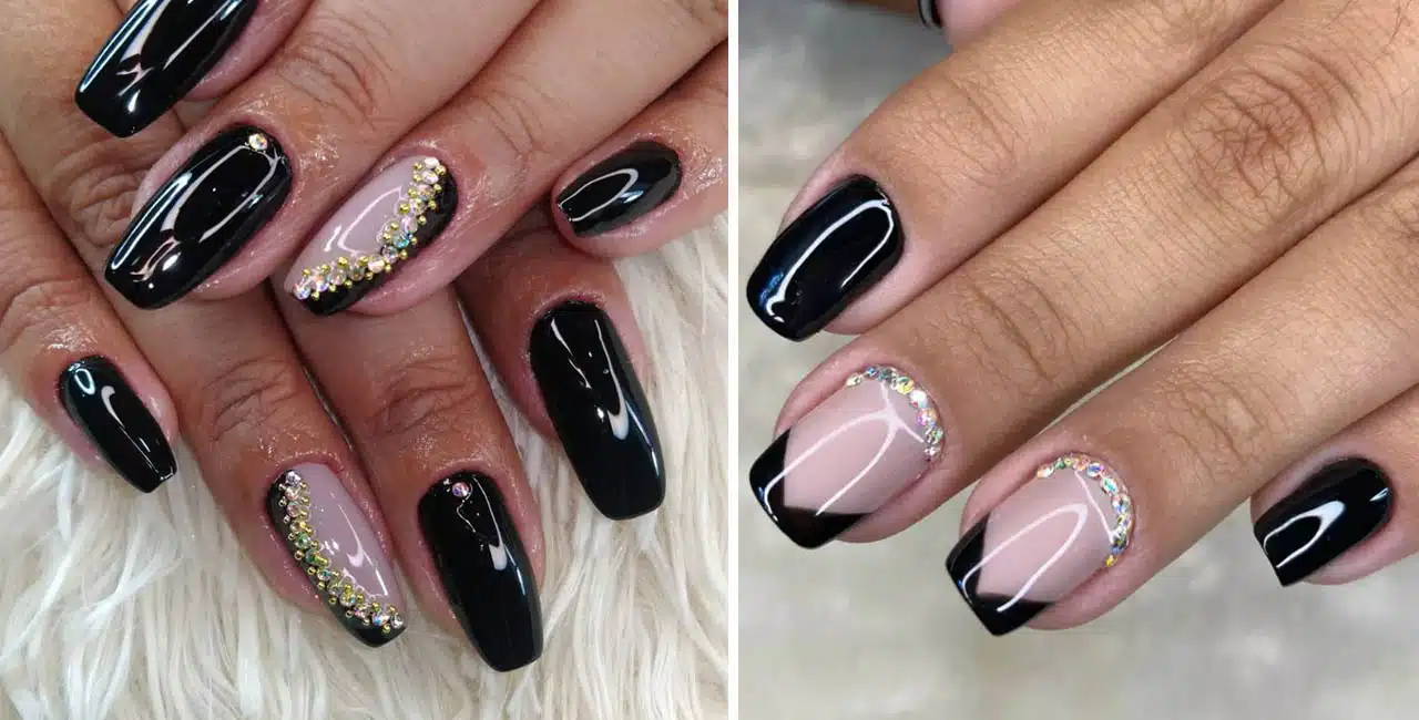 unhas decoradas com esmalte preto