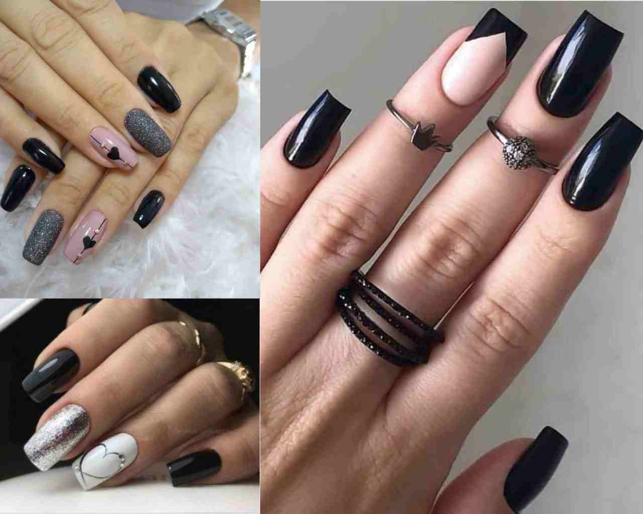unhas decoradas com esmalte preto