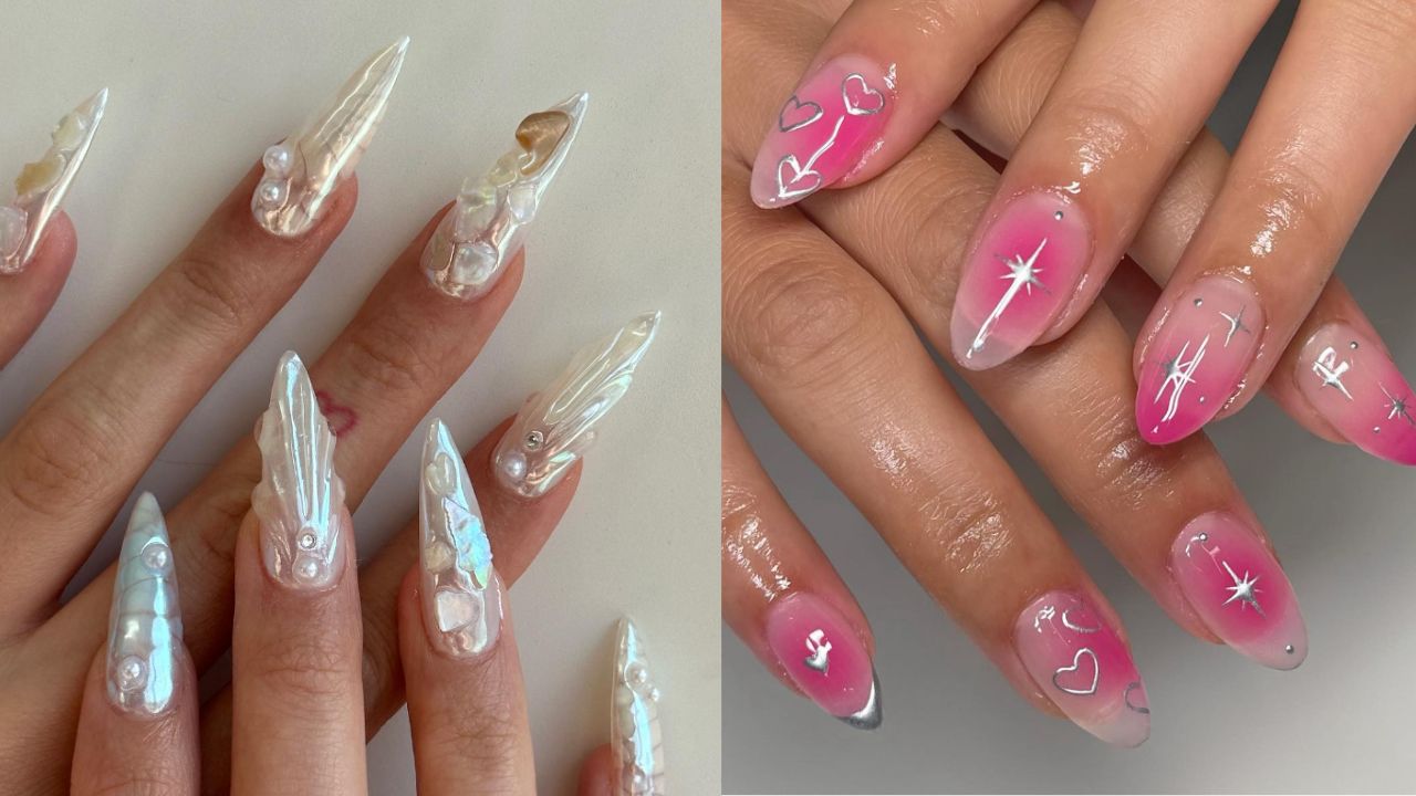 unhas decoradas com pingentes