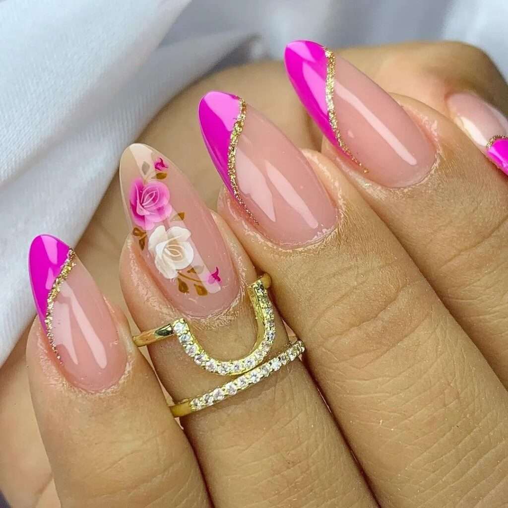 Francesinha Dourada em Unhas Rosas: Elegância para Todas as Ocasiões