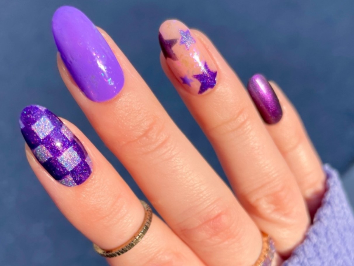 como fazer nail art roxa simples em casa