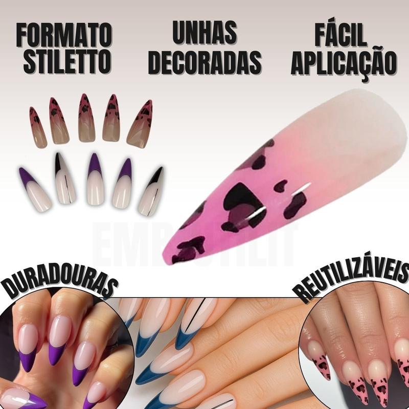 unhas stiletto decoradas
